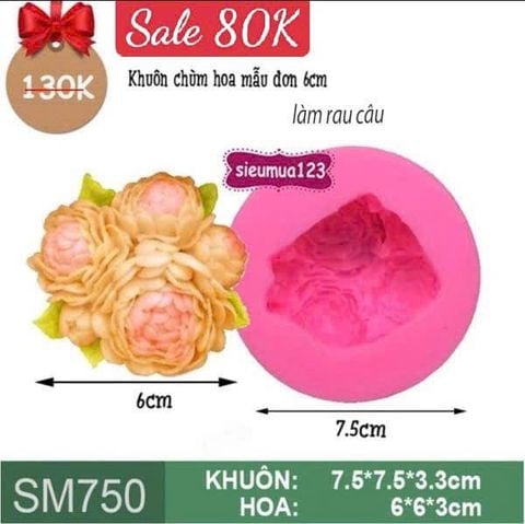 Khuôn rau câu silicon 4d chùm hoa mẫu đơn 6cm ( SM750 )