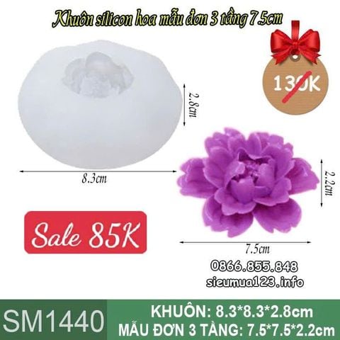 Khuôn silicon làm rau câu hoa mẫu đơn 3 tầng 7,5cm ( SM1440 )