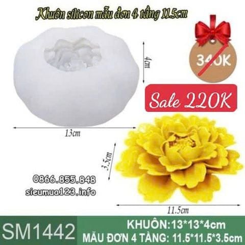 Khuôn silicon làm rau câu hoa mẫu đơn 4 tầng 11,5cm ( SM1442 )