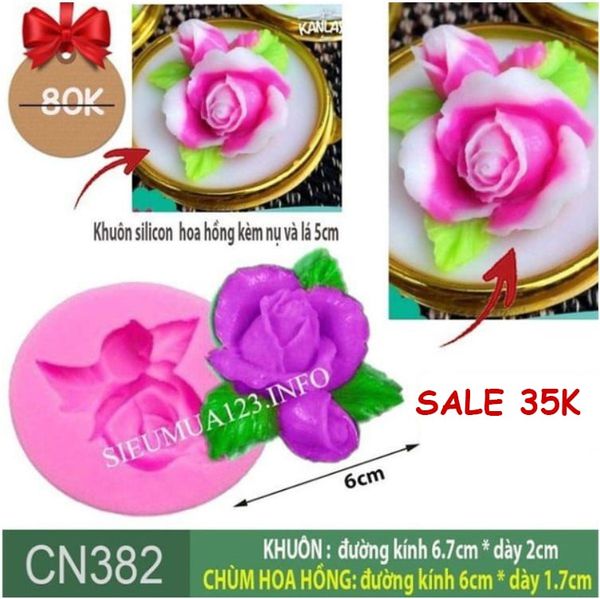 Khuôn silicon hoa hồng kèm nụ và lá 5cm ( CN382 )