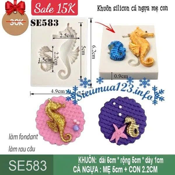 Khuôn silicon con cá ngựa mẹ con 2,2cm - 5cm ( SE583 )