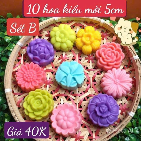 Sét 10 khuôn silicon hoa kiểu mới 5cm ( gồm 10 kiểu hoa khác nhau ) ( SM1957 ) mẫu 2024 - sét B