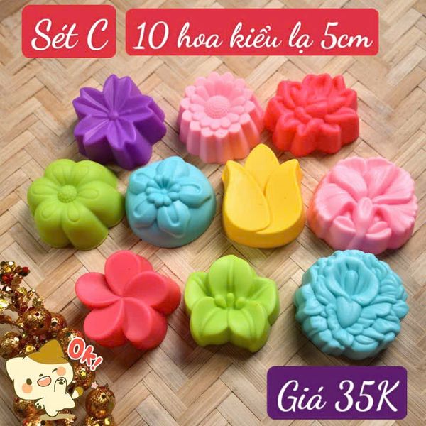 Sét 10 khuôn silicon hoa kiểu lạ 5cm ( gồm 10 kiểu hoa khác nhau ) ( SM1985 ) mẫu 2024 - sét C