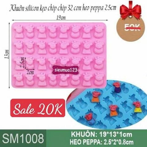 Khuôn silicon làm kẹo dẻo chip chip : Khuôn 32 con heo peppa 2,5cm ( SM1008 ) CÒN 3 CÁI