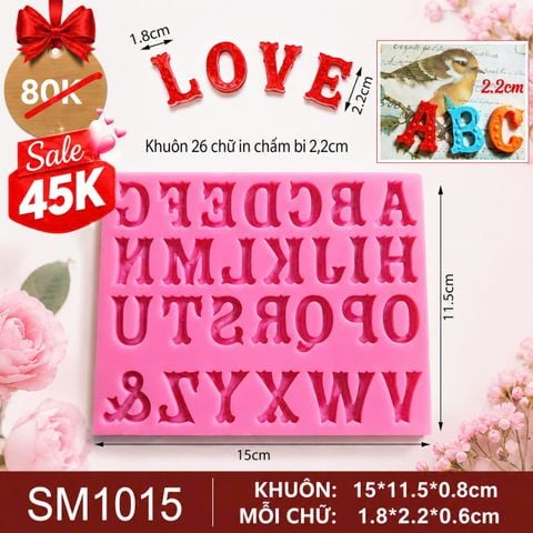 Khuôn silicon bảng 26 chữ cái in hoa chấm bi cao 2,2cm ( SM1015 )