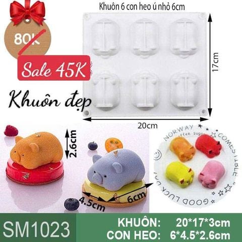 Khuôn bánh mousse: Khuôn 6 con heo ú nhỏ 6cm ( SM1023 ) CÒN NHIỀU