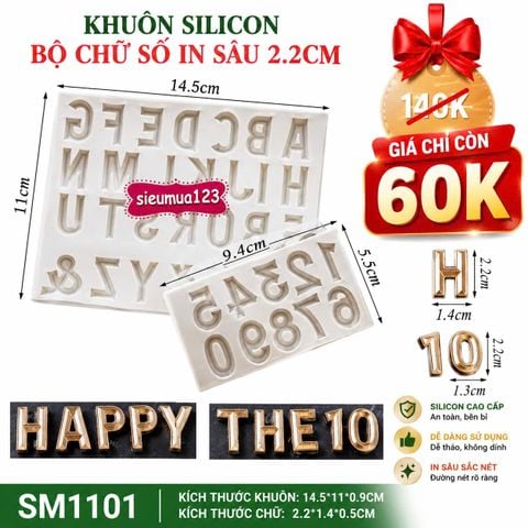 Khuôn silicon bộ chữ số in sâu 2,2cm ( SM1101 )