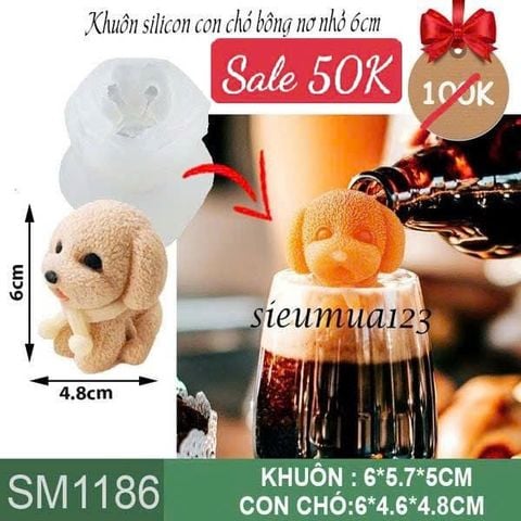 Khuôn silicon con chó bông nơ nhỏ 6cm ( SM1186 )