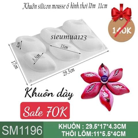Khuôn bánh mousse : Khuôn silicon 6 hình thoi lõm 11cm ( SM1196 ) còn 2 cái
