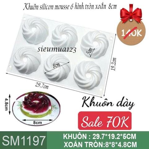 Khuôn bánh mousse : Khuôn silicon 6 hình tròn xoắn 8cm ( SM1197 ) còn 2 cái