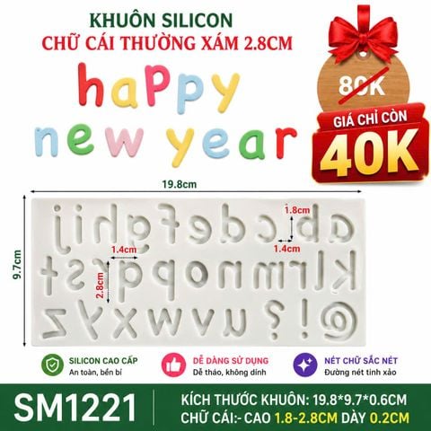 Khuôn silicon bảng chữ cái alphabet nét thường xám 2,8cm ( SM1221 )