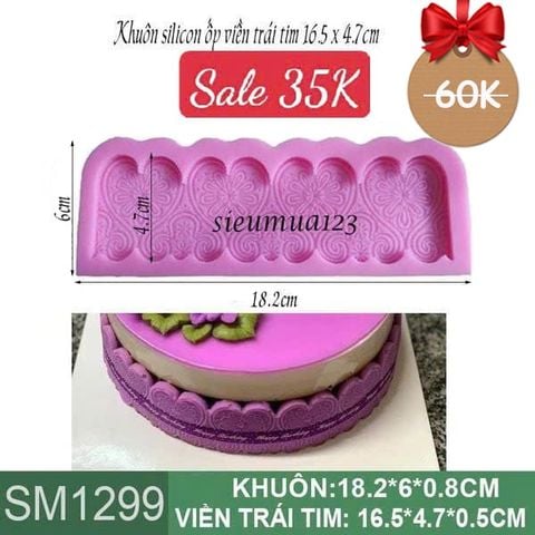 Khuôn silicon ốp viền trái tim 16,5cm ( SM1299 ) màu hồng