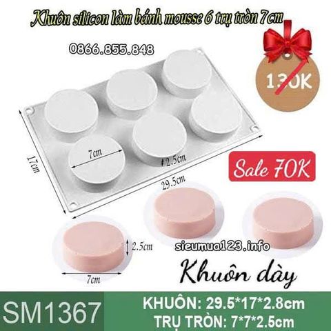 Khuôn silicon làm bánh mousse 6 trụ tròn 7cm ( SM1367 ) còn 2 cái