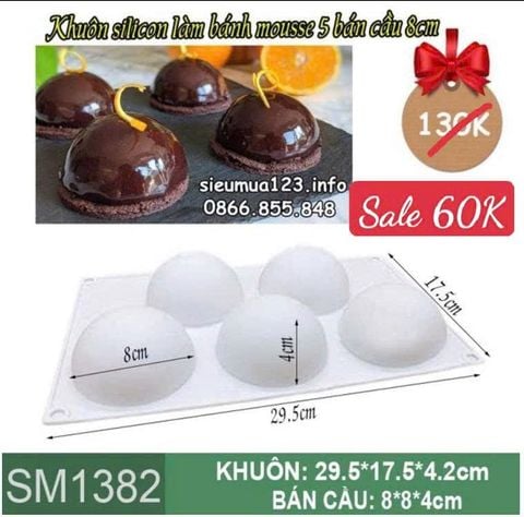 Khuôn silicon làm bánh mousse 5 bán cầu 8cm ( SM1382 ) CÒN 4 CÁI