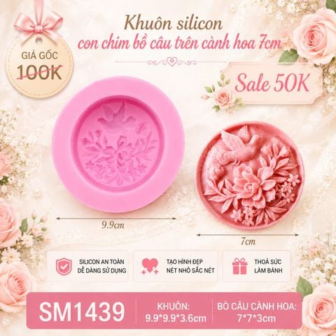 Khuôn silicon trung thu con chim bồ cầu trên cành hoa 7cm ( SM1439 ) CÒN 4 CÁI