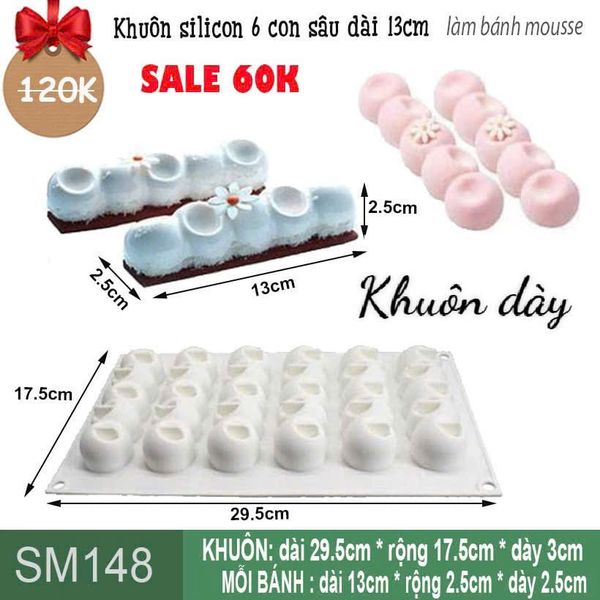 Khuôn bánh mousse : Khuôn 6 vỉ cherry dài 13cm ( SM148 ) CÒN 2 CÁI