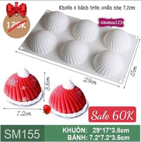 Khuôn bánh mousse : Khuôn 6 bán cầu xoắn nhẹ 7,2cm ( SM155 ) CÒN 5 CÁI