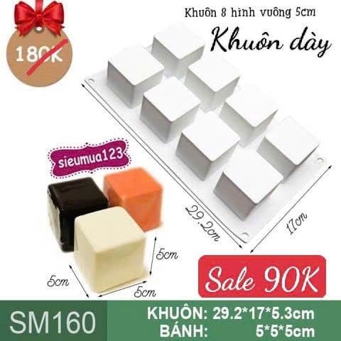 Khuôn silicon làm bánh mousse 8 ô vuông 5cm ( SM160 ) CÒN 8 CÁI