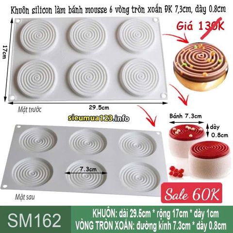 Khuôn silicon làm bánh mousse 6 vòng tròn xoắn 7,3cm ( SM162 ) CÒN NHIỀU
