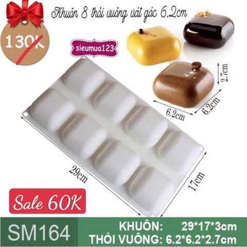 Khuôn silicon mousse 8 thỏi vuông vát góc 6,2cm ( SM164 ) CÒN NHIỀU