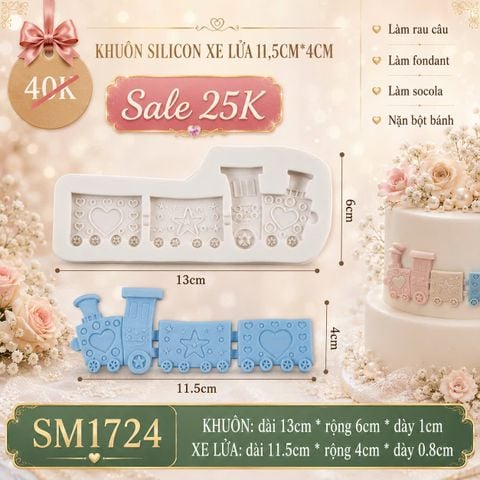Khuôn silicon xe lửa 11,5cm*4cm ( SM1724 ) mẫu 2024