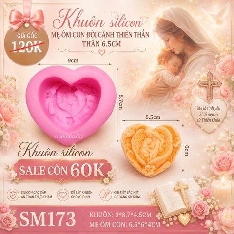 Khuôn rau câu silicon mẹ bồng con đôi cánh thiên thần ( SM173 ) Vu Lan