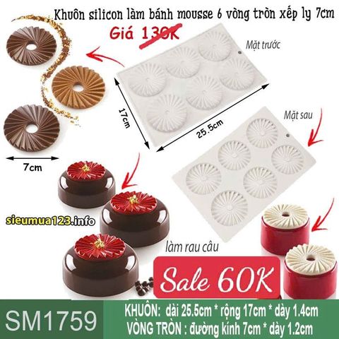 Khuôn silicon làm bánh mousse 6 vòng tròn xếp ly 7cm ( SM1759 ) còn 3 cái
