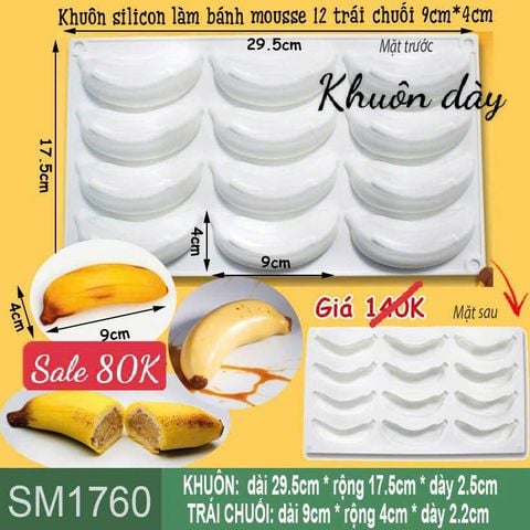Khuôn silicon làm bánh mousse 12 trái chuối 9cm*4cm ( SM1760 ) còn 2 cái