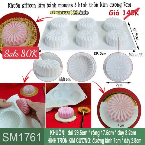 Khuôn silicon làm bánh mousse 6 hình tròn kim cương 7cm  ( SM1761 ) còn 3 cái