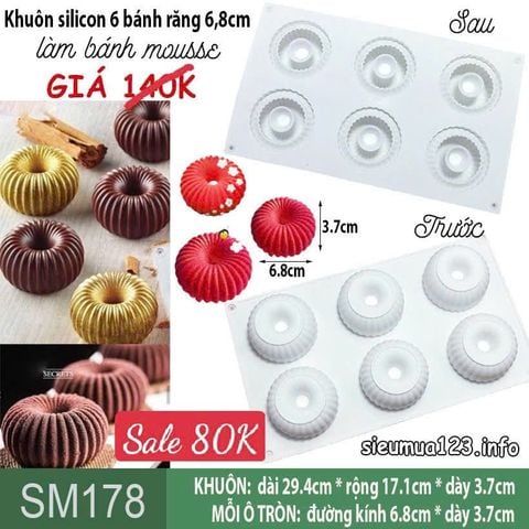 Khuôn silicon mousse 6 bánh răng 6,8cm ( SM178 ) CÒN 12 CÁI