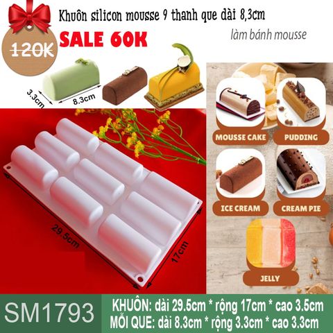 Khuôn silicon mousse 9 thanh que dài 8,3cm ( SM1793 ) CÒN NHIỀU