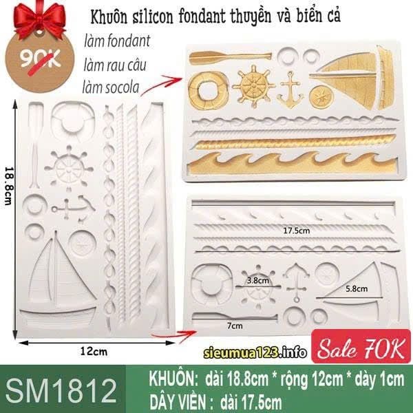Khuôn silicon fondant thuyền và biển cả ( SM1812 ) mẫu 2024