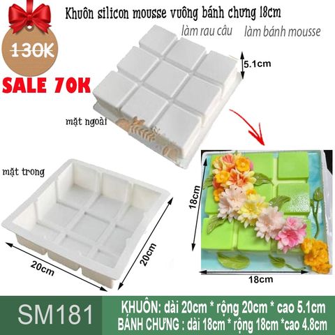 Khuôn silicon làm bánh mousse : Khuôn vuông bánh chưng 18cm ( SM181 ) còn 4 cái