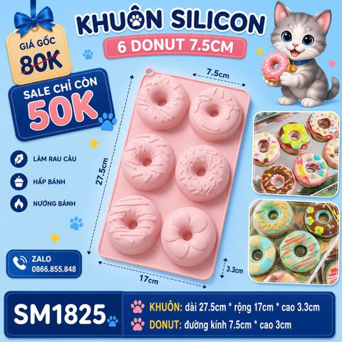 Khuôn silicon 6 donut hoa 7,5cm ( SM1825 ) mẫu 2024