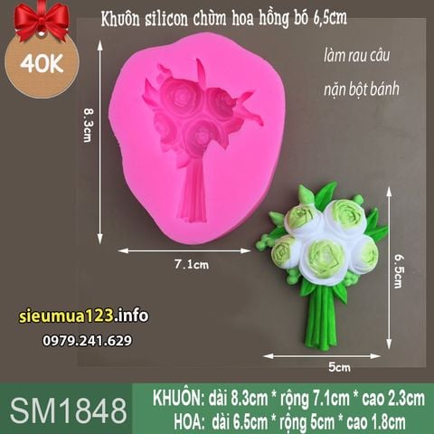 Khuôn silicon chùm hoa hồng bó 6,5cm ( SM1848 )