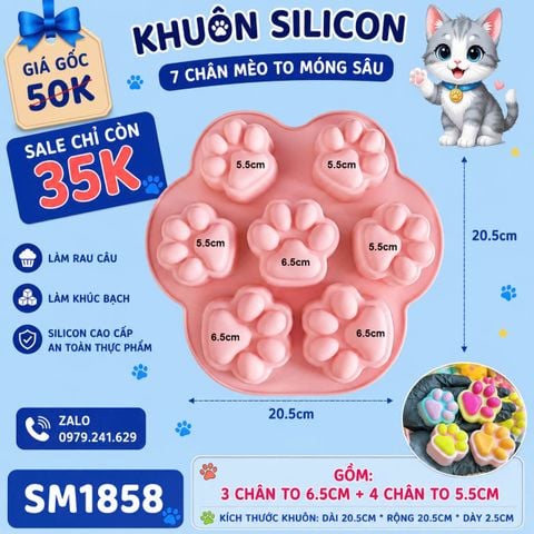 Khuôn silicon 7 chân mèo to sâu 5,5cm và 6.5cm ( SM1858 ) mẫu 2024