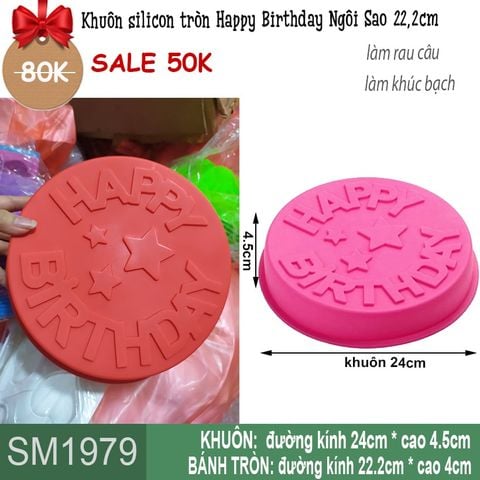 Khuôn silicon làm bánh tròn Happy Birthday Ngôi Sao 22,2cm ( SM1979 ) CÒN 3 CÁI