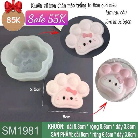 Khuôn silicon chân mèo trắng to 8cm con mèo ( SM1981 )