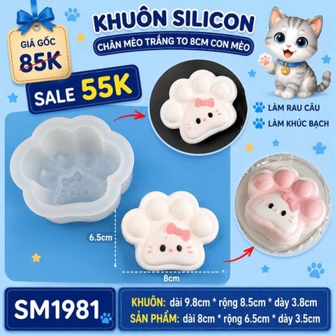 Khuôn silicon chân mèo trắng to 8cm con mèo ( SM1981 )