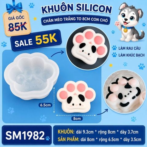 Khuôn silicon chân mèo trắng to 8cm con chó ( SM1982 )