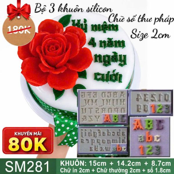 Bộ 3 khuôn silicon chữ và số thư pháp 2cm ( SM281 )