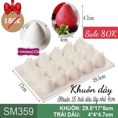 Khuôn bánh mousse : Khuôn 15 trái dâu tây nhỏ 4cm ( SM359 ) CÒN 5 CÁI