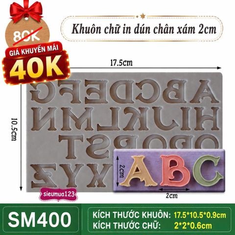 Khuôn silicon 26 chữ in dún chân xám 2cm ( SM400 )