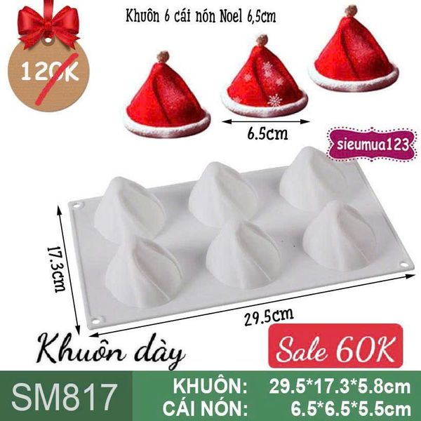 Khuôn silicon mousse 6 cái nón Noel 6,5cm ( SM817 ) CÒN 4 CÁI