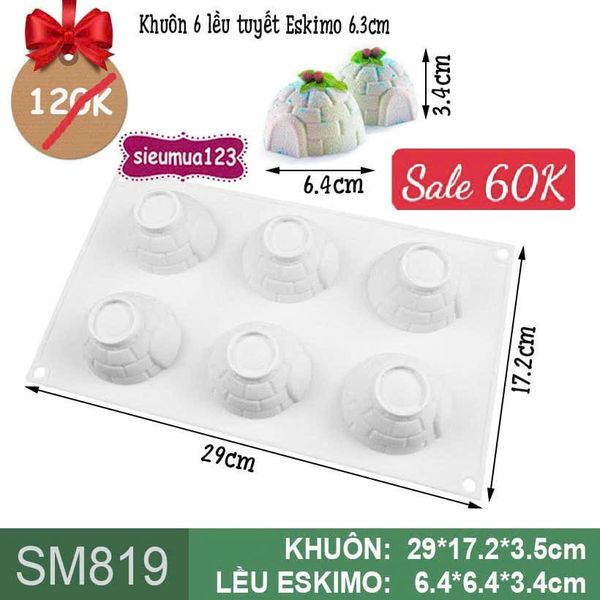 Khuôn silicon mousse 6 lều tuyết Eskimo 6,4cm ( SM819 ) còn 2 cái