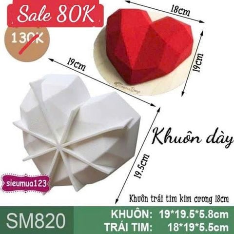 Khuôn silicon mousse trái tim kim cương 18cm ( SM820 ) còn 4 cái