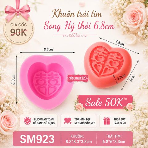 Khuôn rau câu silicon trái tim song hỷ thỏi 6,8cm ( SM923 )