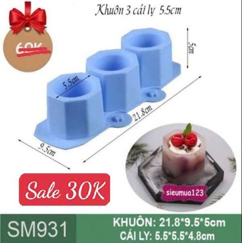 Khuôn rau câu silicon 3 cái ly 5,5cm ( SM931 ) còn 3 cái