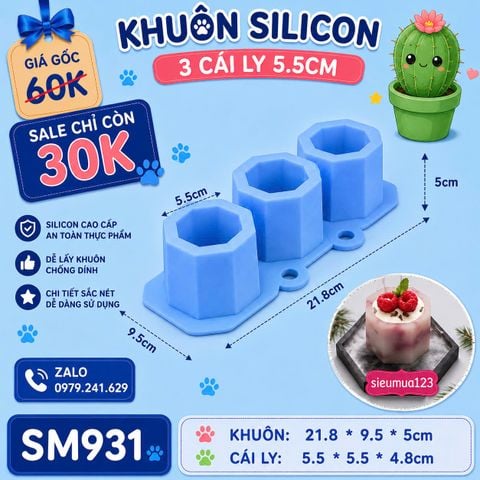 Khuôn rau câu silicon 3 cái ly 5,5cm ( SM931 ) còn 3 cái