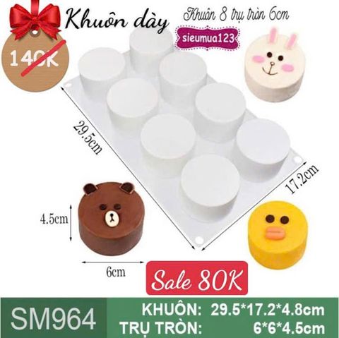 Khuôn mousse silicon 8 trụ tròn 6cm ( SM964 ) còn 3 cái